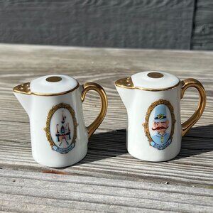 VTG Disneyland Teapot Salt & Pepper Shakers Gold Constable Woman Castle Japan